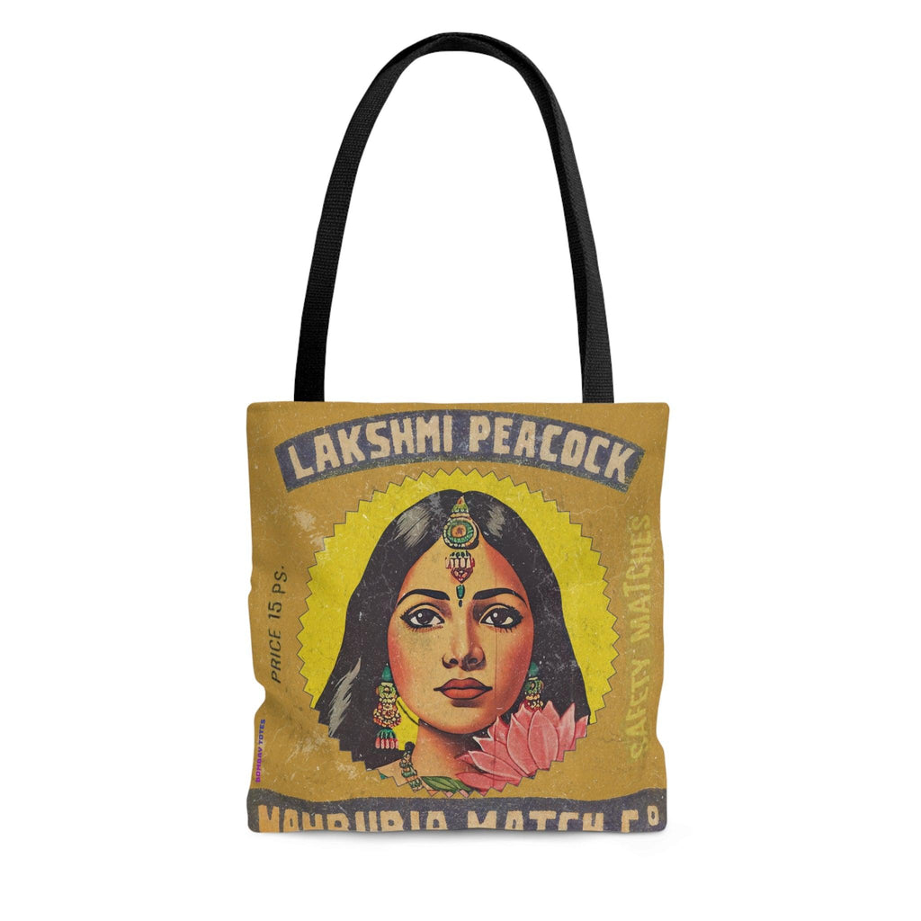Vintage Indian Matchbox Art Tote Bag: Laxmi Peacock - Bombay Totes