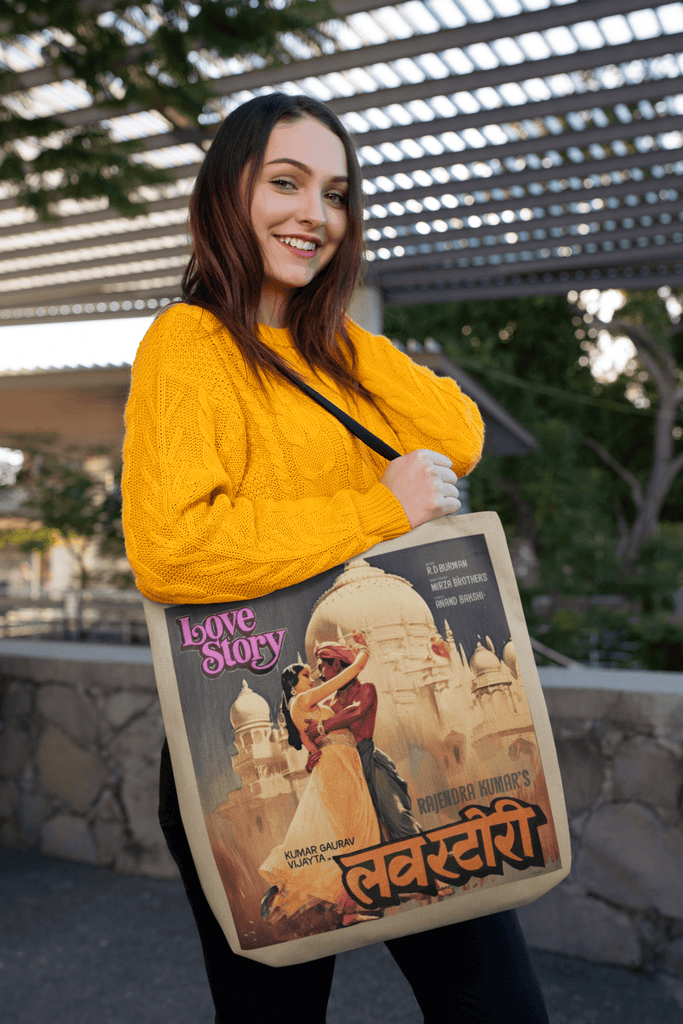 Vintage Bollywood Movie Poster Tote Bag - Love Story - Bombay Totes